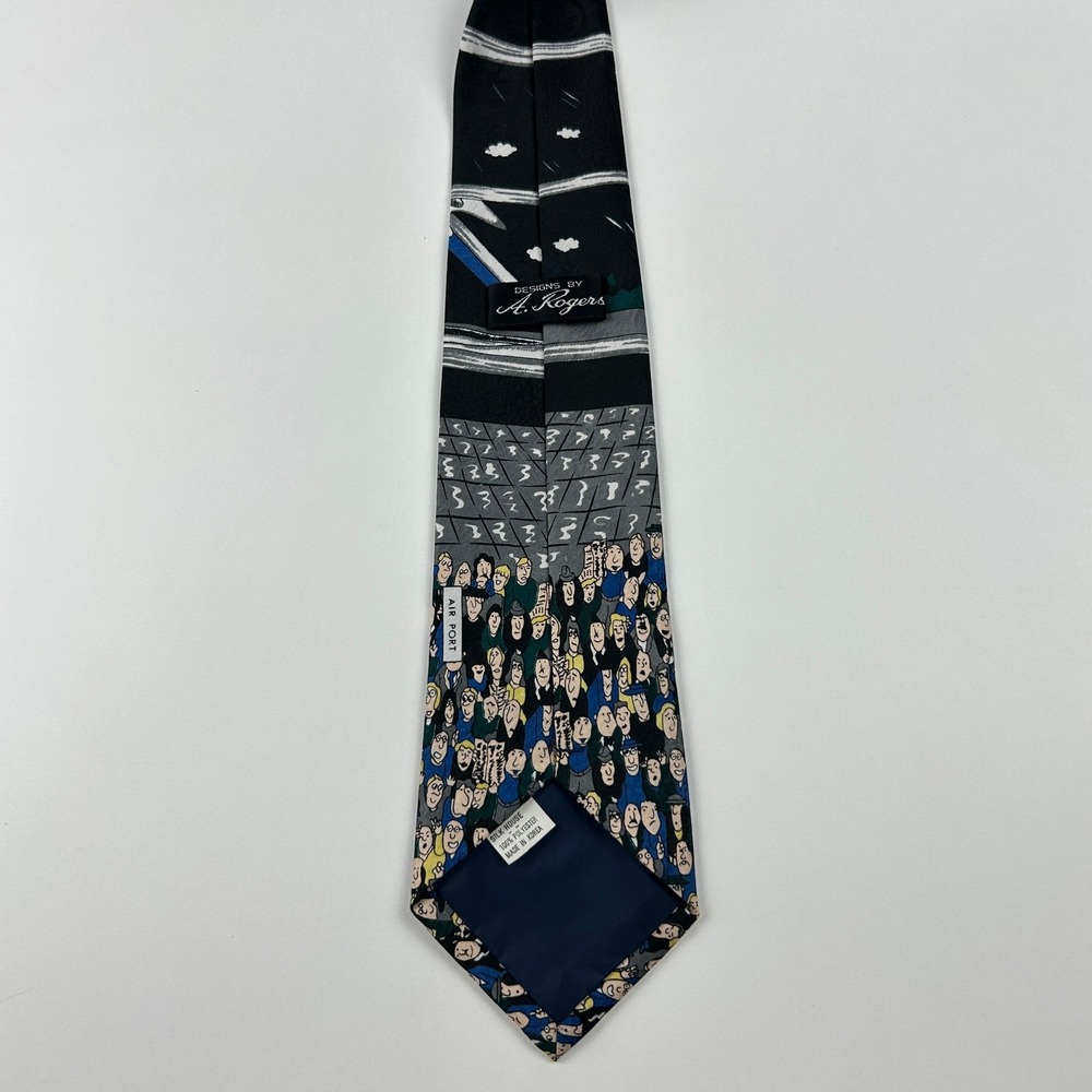 Vintage A. Rogers Air Port Scene Arrivals Departures 100% Polyester Tie Korea - Picture 2 of 7